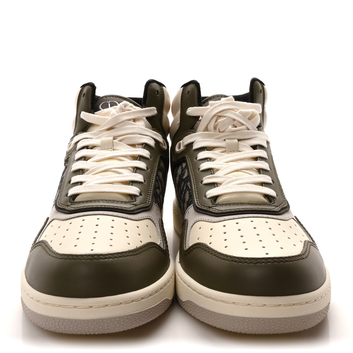Smooth Calfskin Jacquard Oblique Mens B27 Mid Top Sneakers 43 Green Beige
