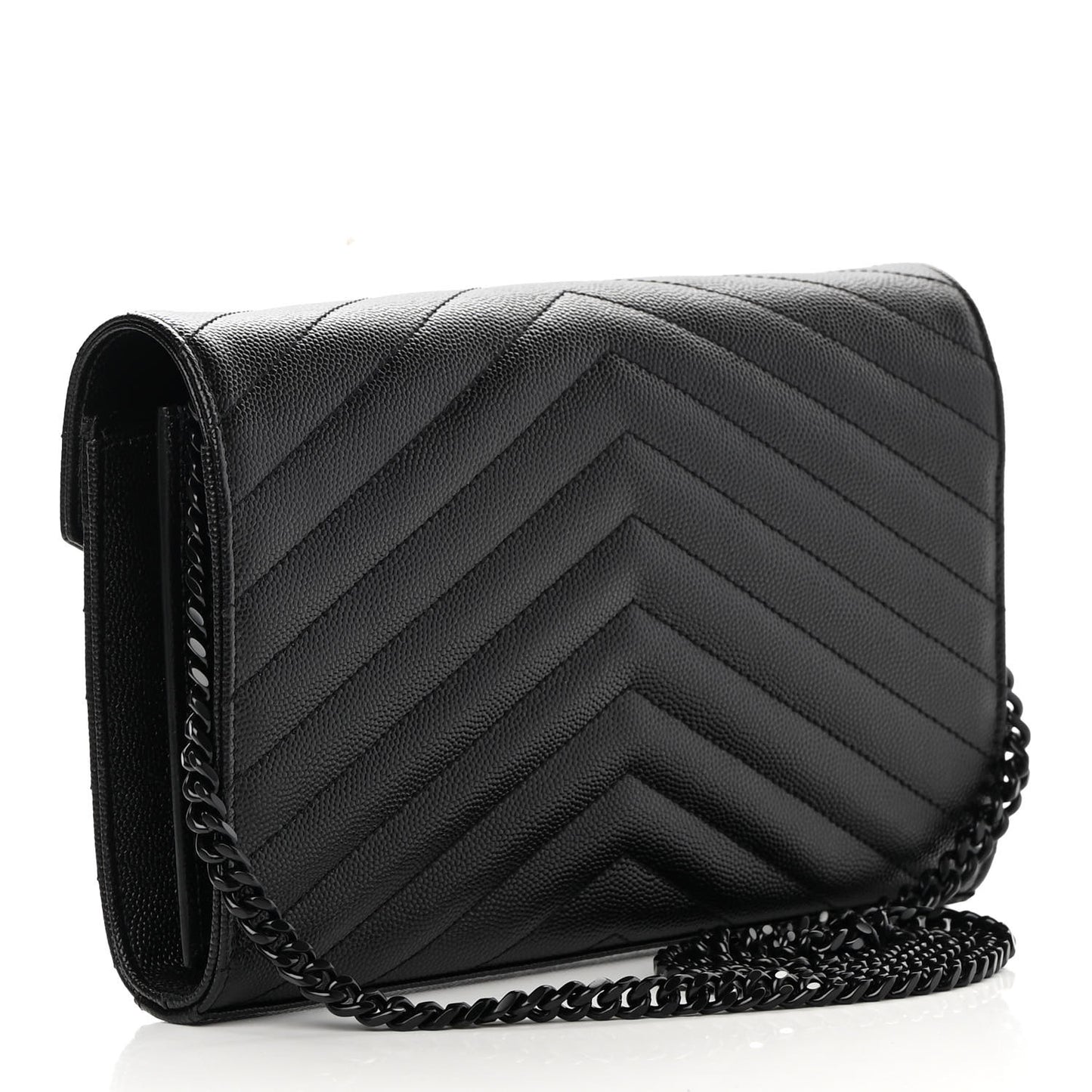 Grain De Poudre Matelasse Chevron Monogram Chain Wallet Black