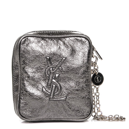 Saint Laurent Metallic Leather Belle De Jour Wristlet Pouch Grey 1 of 8