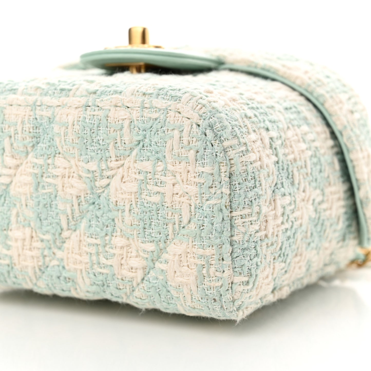 Tweed Handle Crush Top Handle Flap Bag Light Blue Ecru