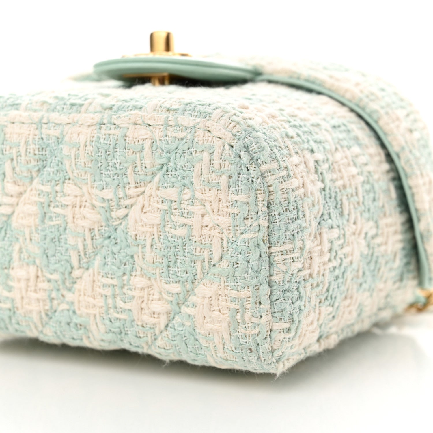 Chanel Tweed Handle Crush Top Handle Flap Bag Light Blue Ecru 10 of 11