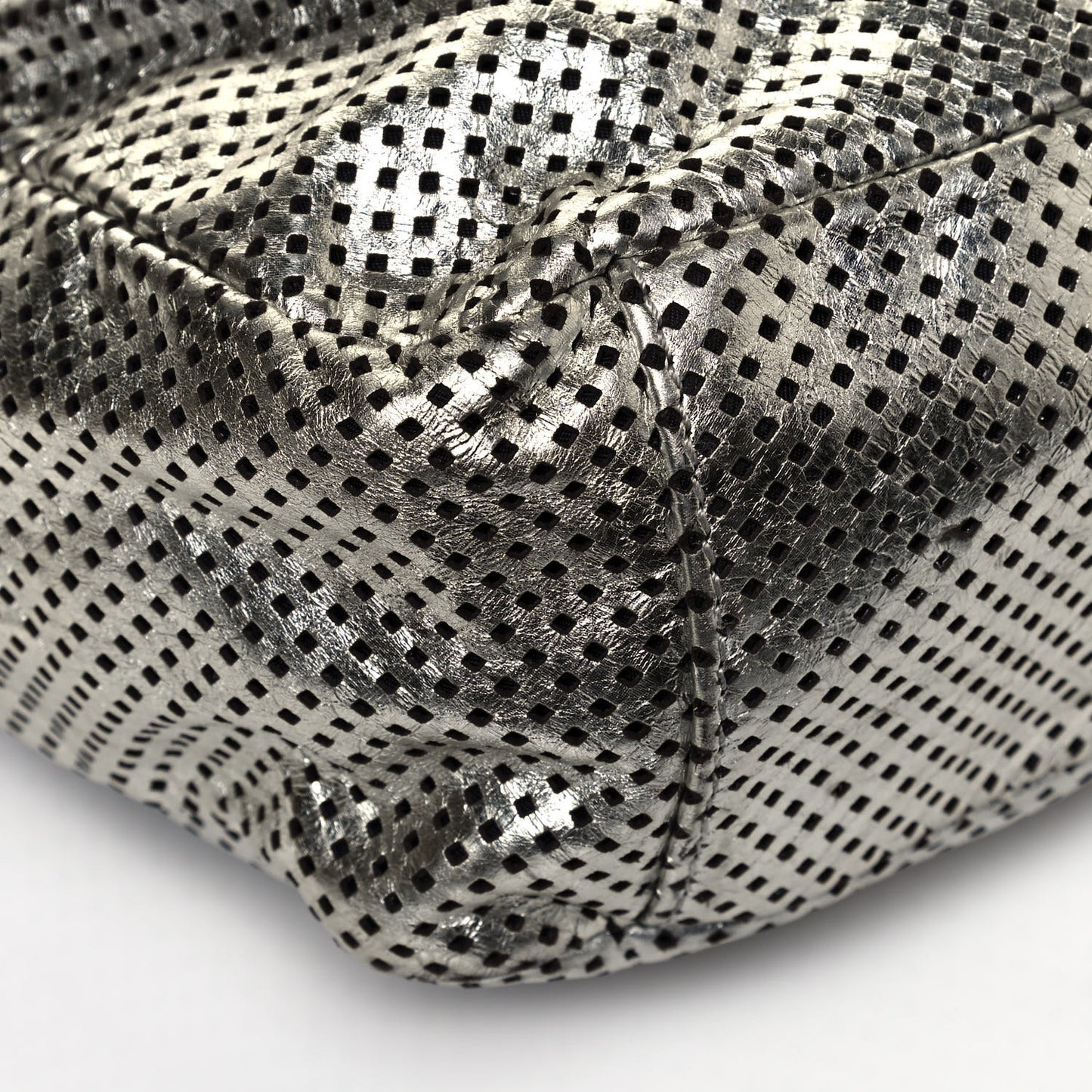 Metallic Glazed Calfskin Perforated Medium Rodeo Drive Tote Silver