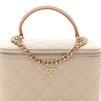 Chanel Lambskin Quilted Small Top Handle Vanity Case With Chain Ecru Dark Beige 8 of 12