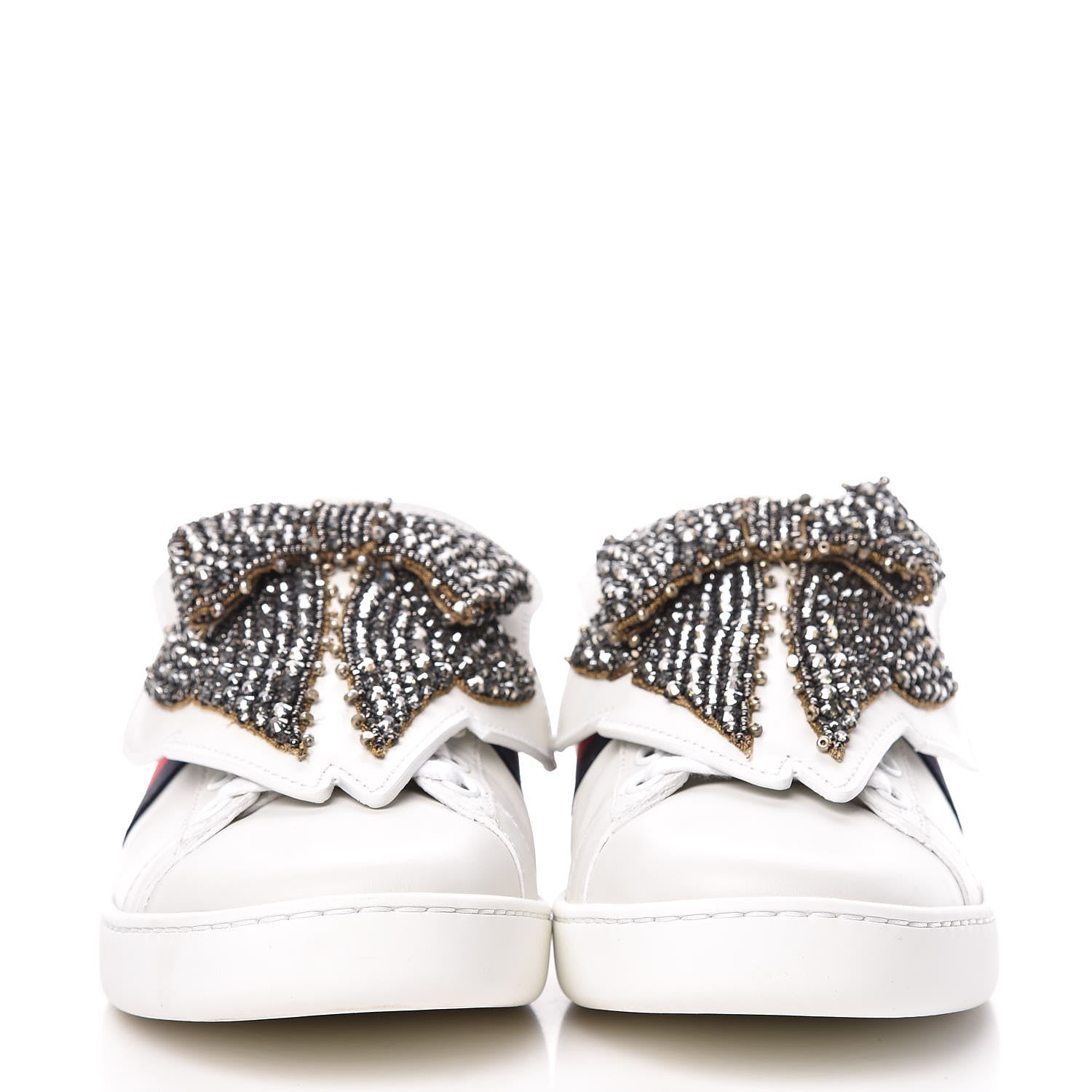 Gucci Calfskin Ayers Web Womens Ace Bow Lace Sneakers 36 White 2 of 11