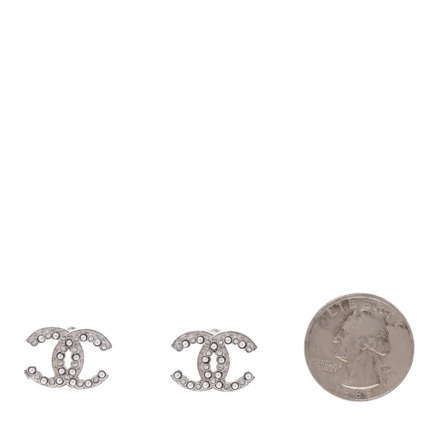 Crystal Pearl CC Earrings Silver