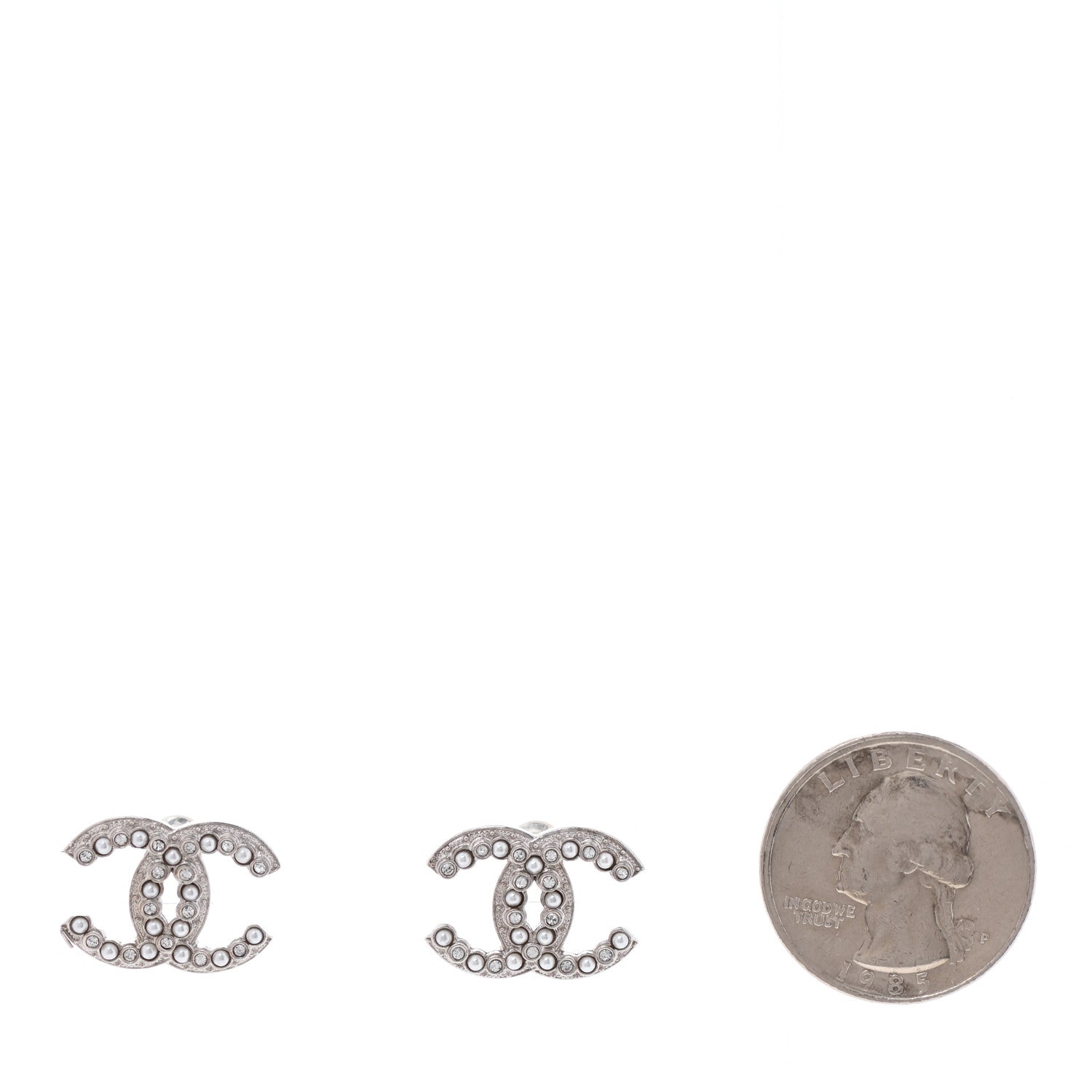 Chanel Crystal Pearl CC Earrings Silver 2 of 4