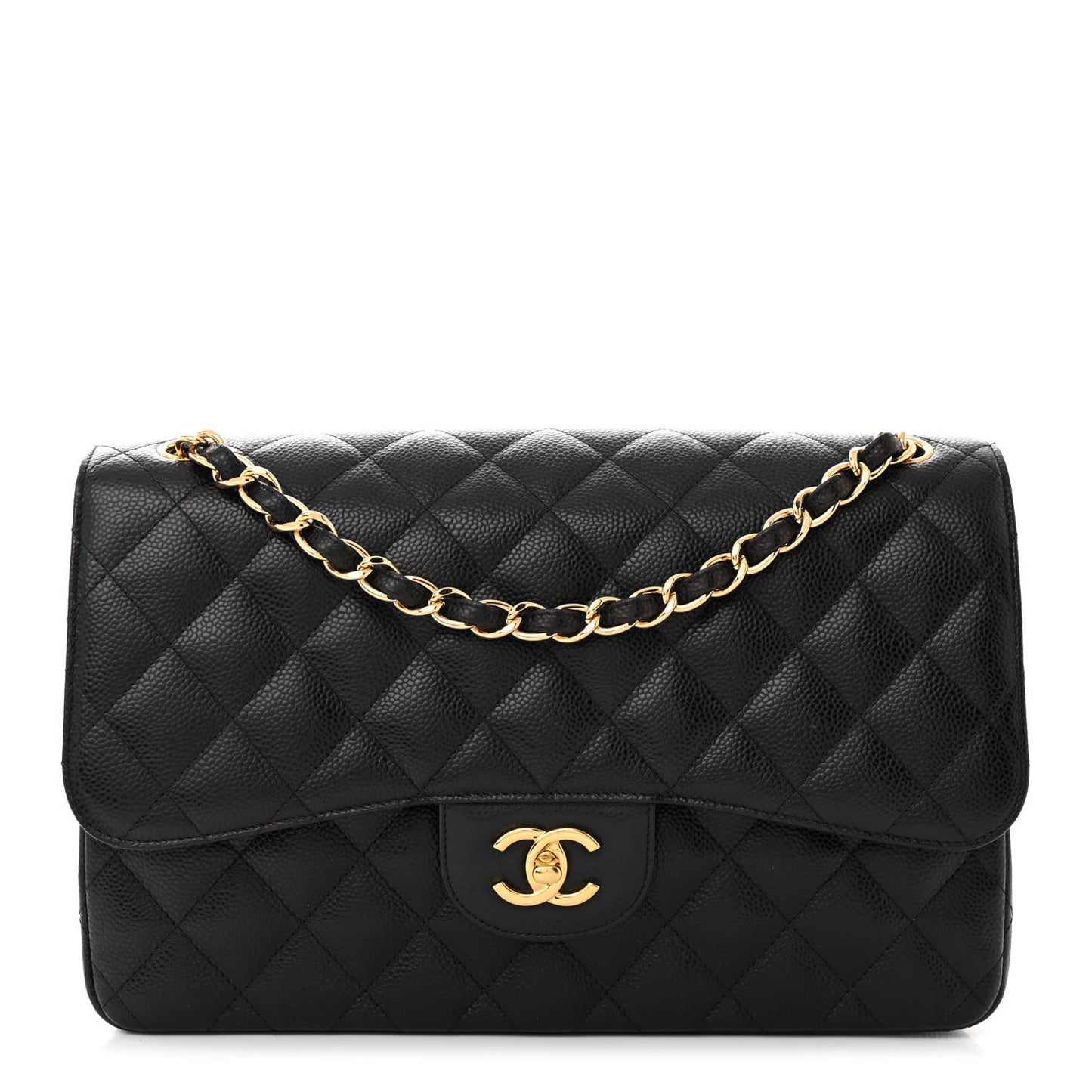 Caviar Quilted Jumbo Double Flap Black