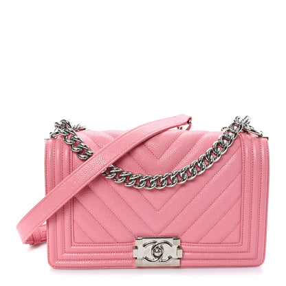 Chanel Caviar Chevron Quilted Medium Boy Flap Pink 1 of 11