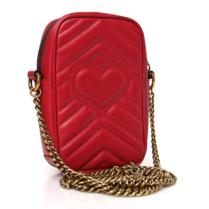 Gucci Calfskin Matelasse Mini GG Marmont Crossbody Bag Hibiscus Red 3 of 9