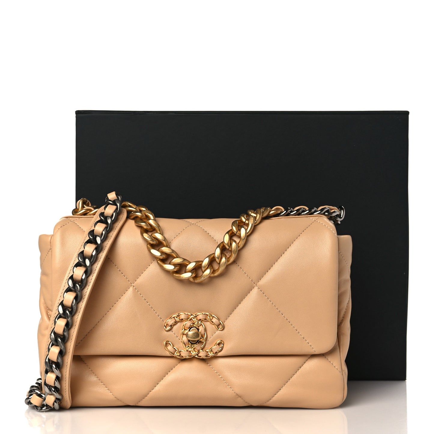 Lambskin Quilted Medium Chanel 19 Flap Beige