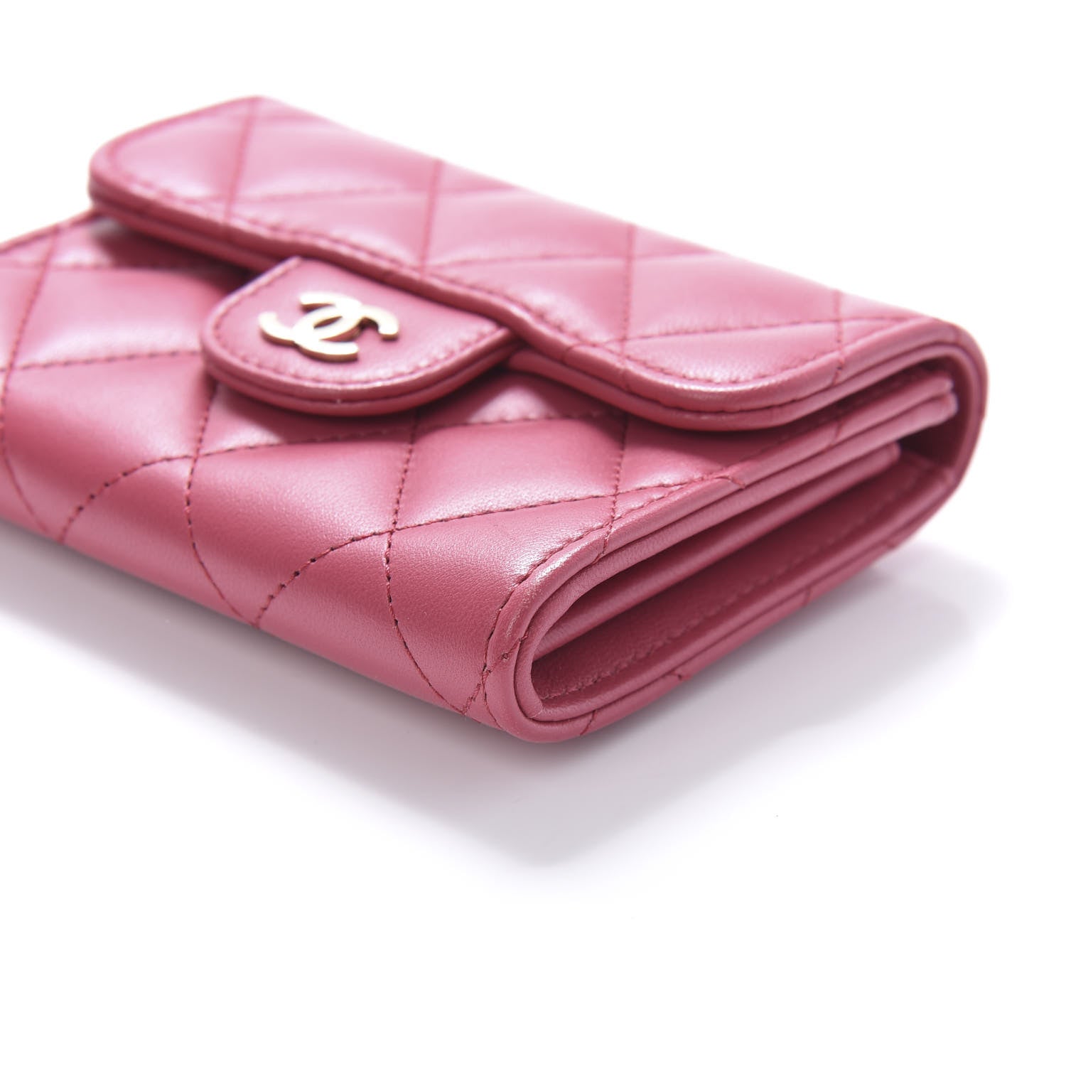 Chanel Lambskin Quilted Flap Card Holder Wallet Dark Pink 13 of 22