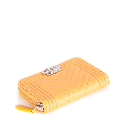 Chanel Calfskin Chevron Zip Around Boy Coin Purse Wallet Yellow 4 of 7
