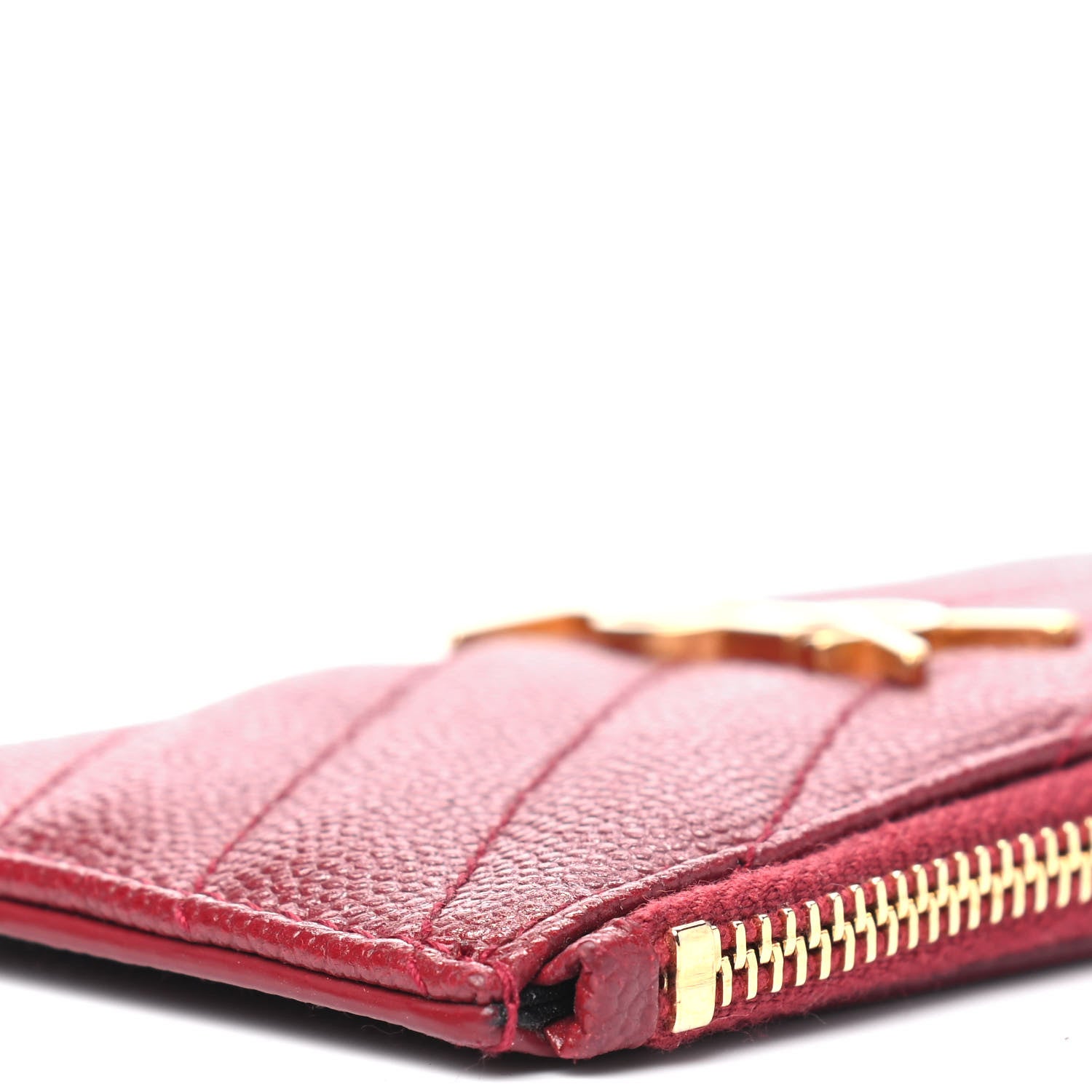 Saint Laurent Grain De Poudre Matelasse Chevron Monogram Fragments Zippered Card Case Opyum Red 8 of 9