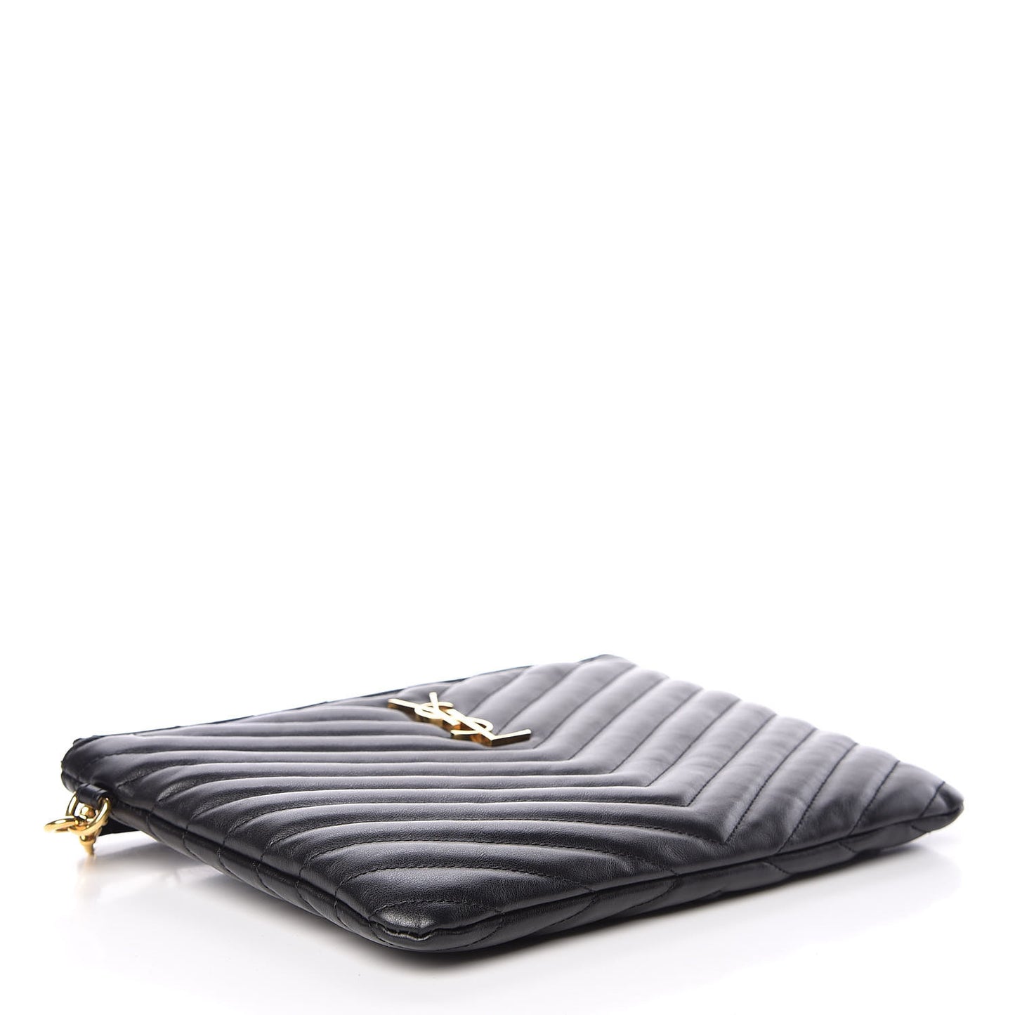 Calfskin Matelasse Chevron Monogram A5 Wristlet Black
