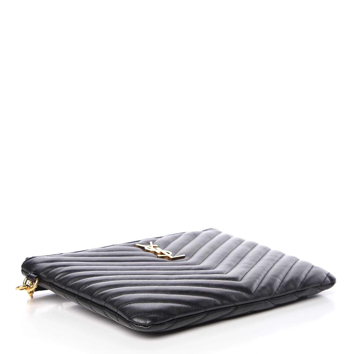 Saint Laurent Calfskin Matelasse Chevron Monogram A5 Wristlet Black 4 of 7
