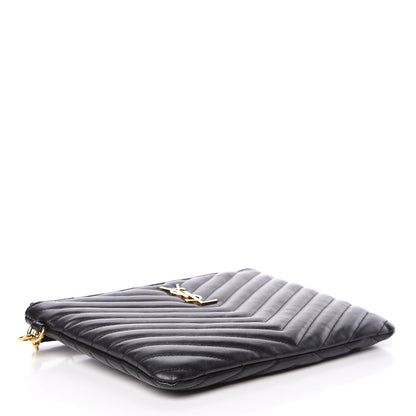 Saint Laurent Calfskin Matelasse Chevron Monogram A5 Wristlet Black 4 of 7