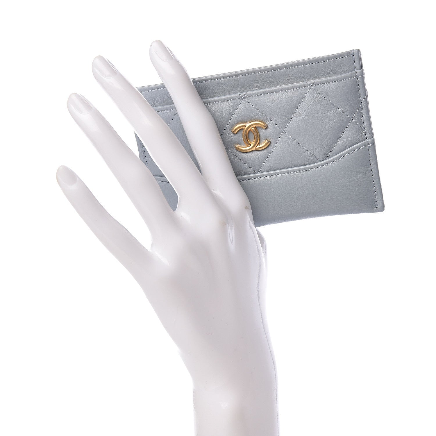 Chanel Aged Calfskin Quilted Gabrielle Card Holder Wallet Light Blue 2 of 9