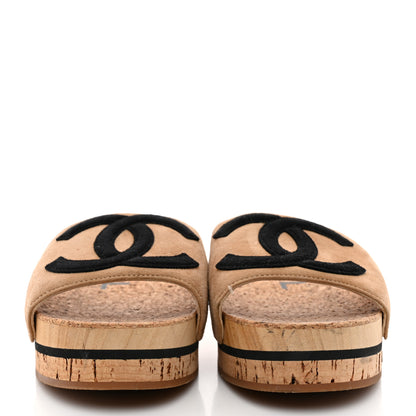 Chanel Suede Cork Mule Sandal 35 Beige Black 3 of 11