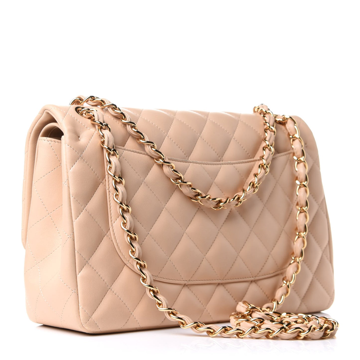 Lambskin Quilted Jumbo Double Flap Light Beige