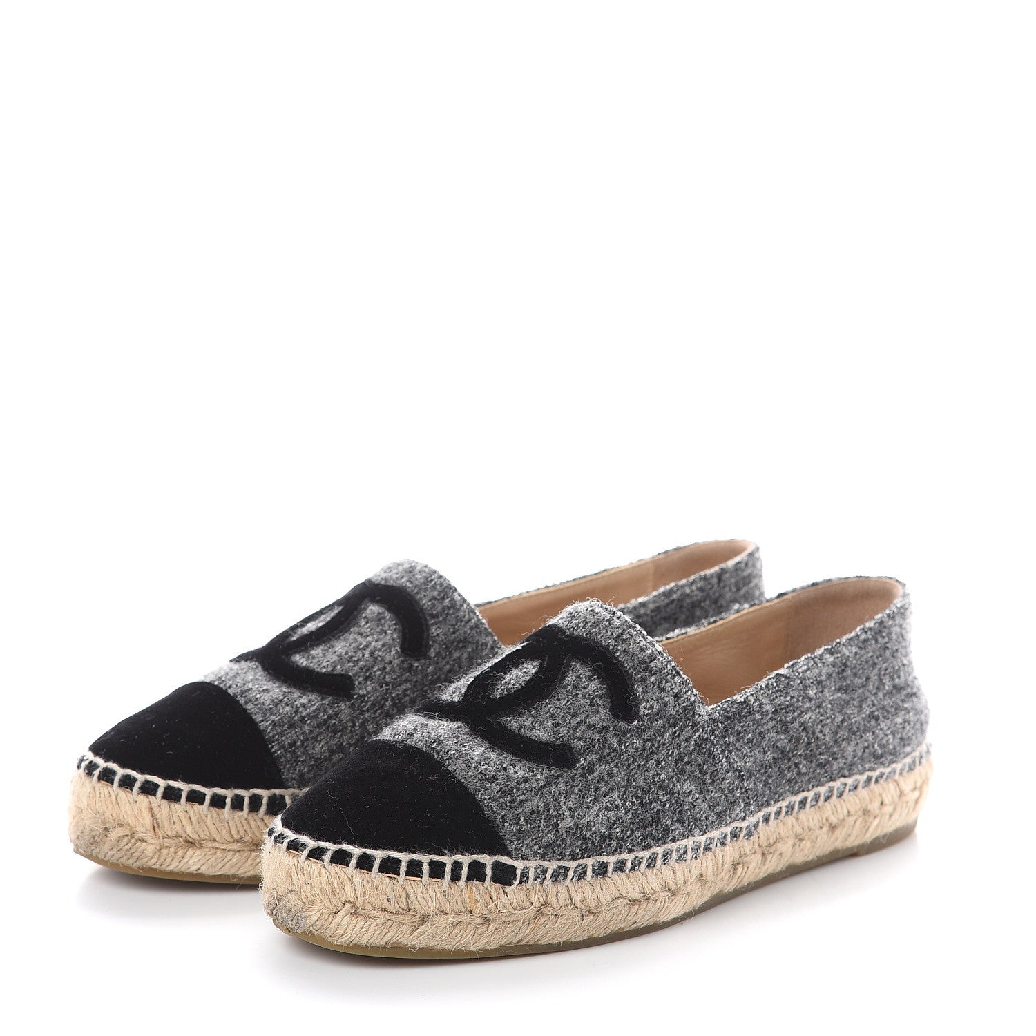 Chanel Tweed Velvet CC Espadrilles 36 Grey Black 3 of 7