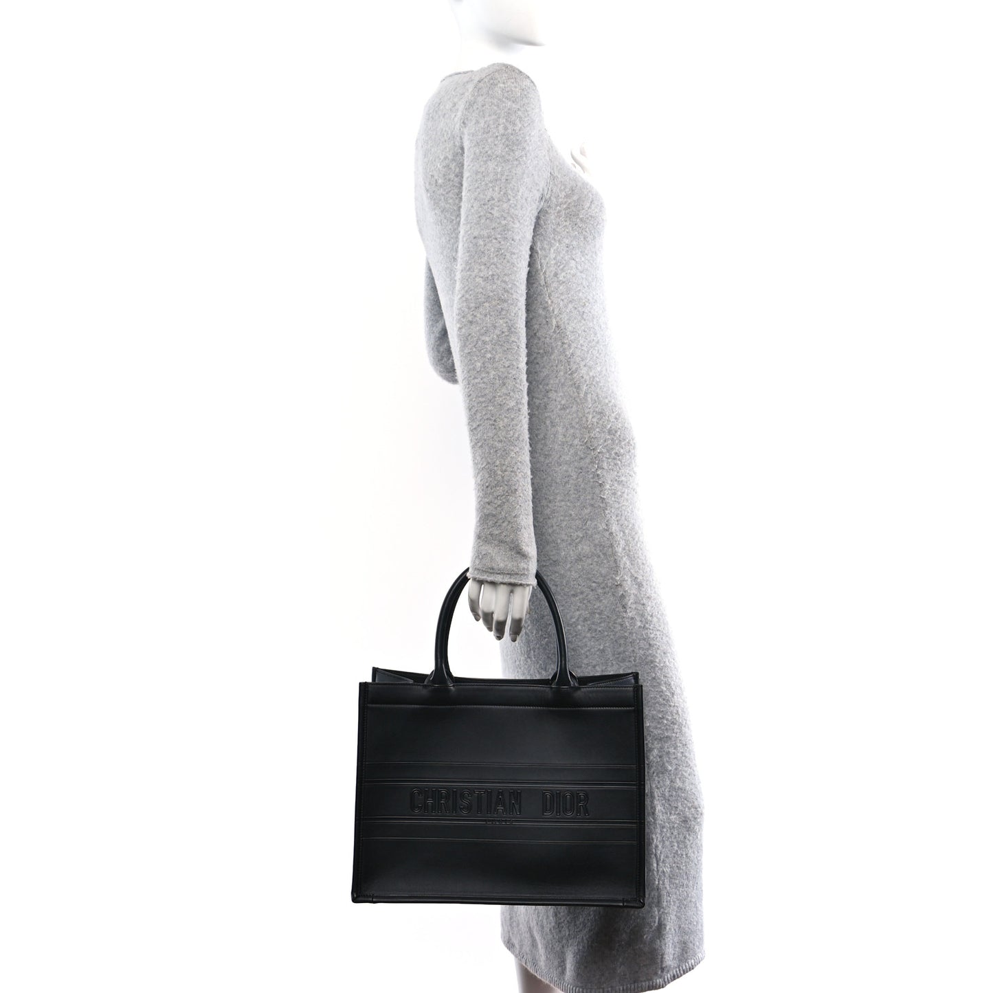 Calfskin Embossed Medium Book Tote Black