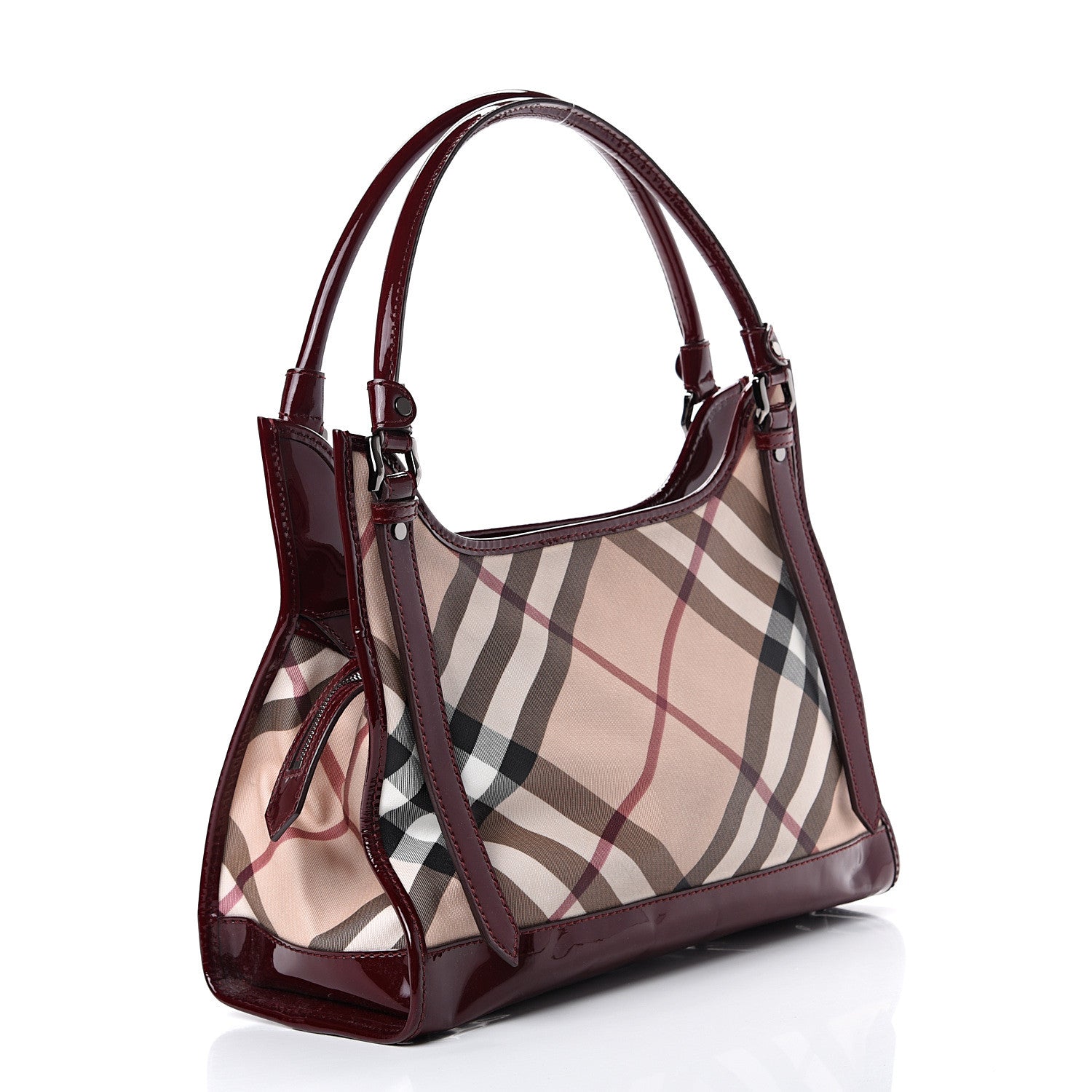 Burberry Patent Supernova Check Ashmore Tote Red 2 of 15