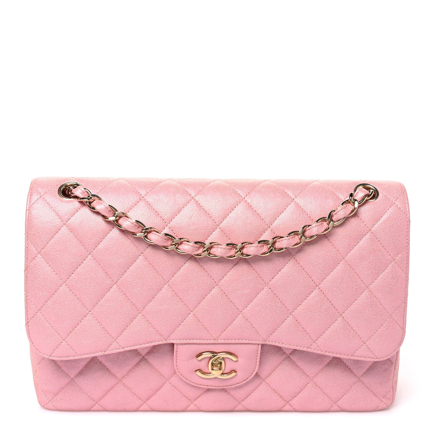 Iridescent Caviar Quilted Jumbo Double Flap Rose Pink