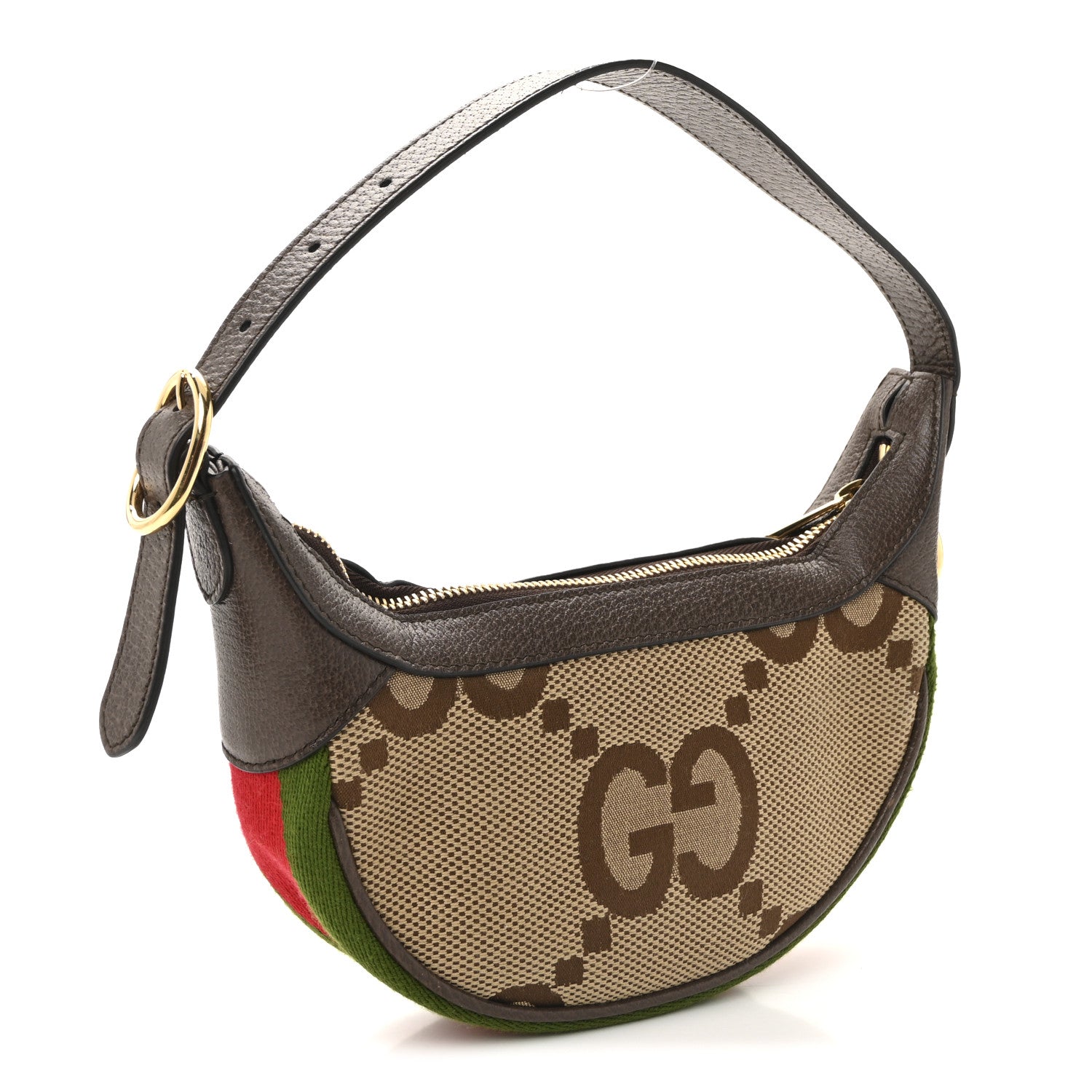 Gucci Monogram Jumbo GG Textured Dollar Calfskin Web Mini Ophidia Half Moon Hobo Camel Ebony New Acero 3 of 9