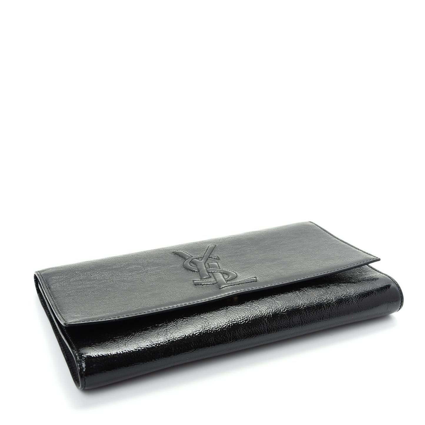 Textured Patent Monogram Large Belle De Jour Clutch Black