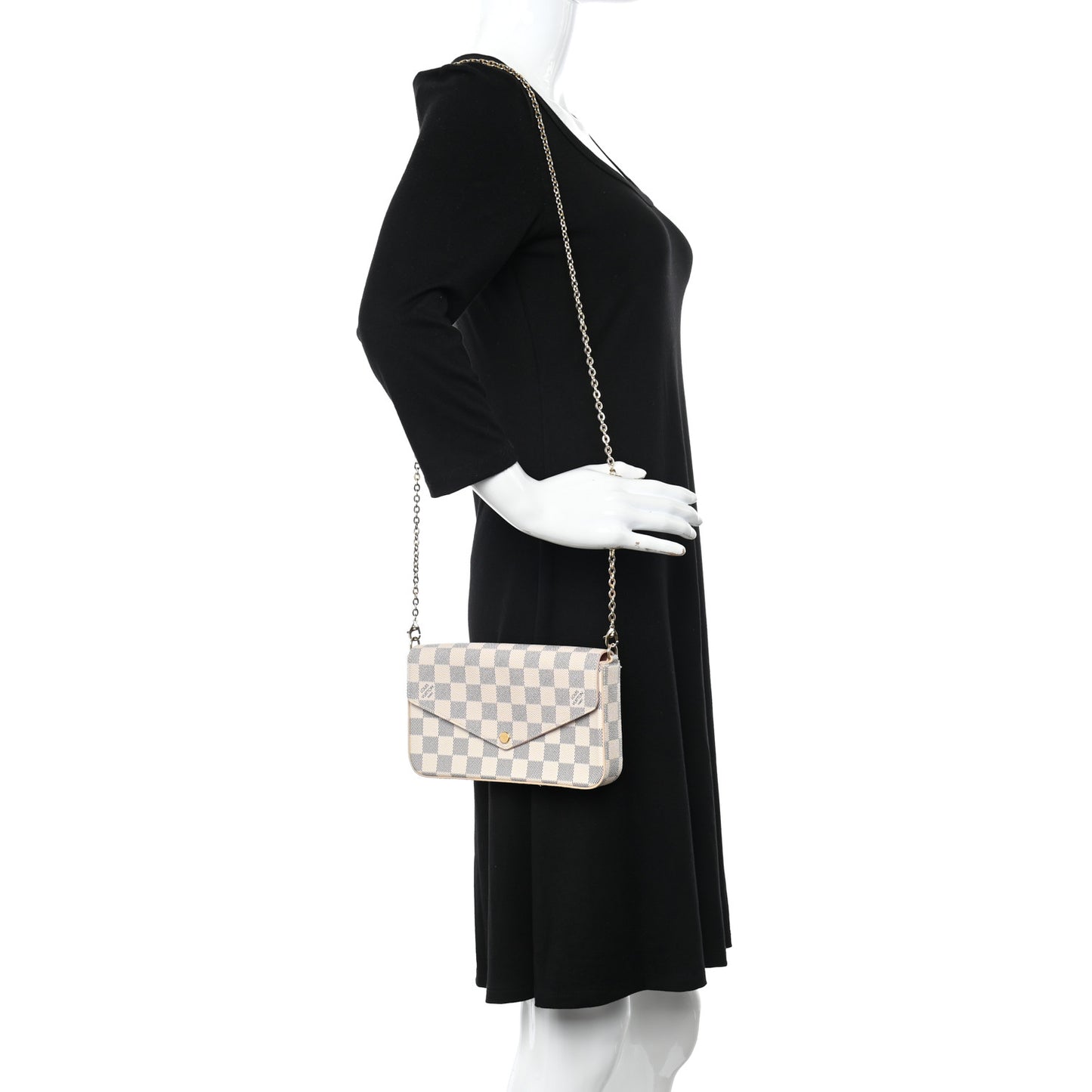 Damier Azur Pochette Felicie Chain Wallet Rose Ballerine