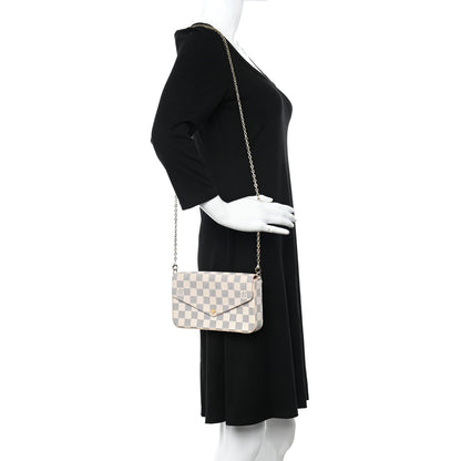 Louis Vuitton Damier Azur Pochette Felicie Chain Wallet Rose Ballerine 2 of 13