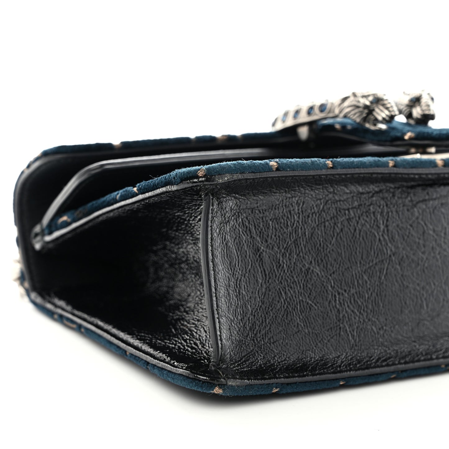 Velvet Skipper Crystal GG Monogram Small Dionysus Shoulder Bag Blue Beige Black