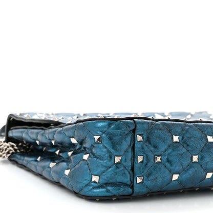 Valentino Garavani Metallic Wrinkled Lambskin Star Medium Rockstud Spike Shoulder Bag Peacock 8 of 10
