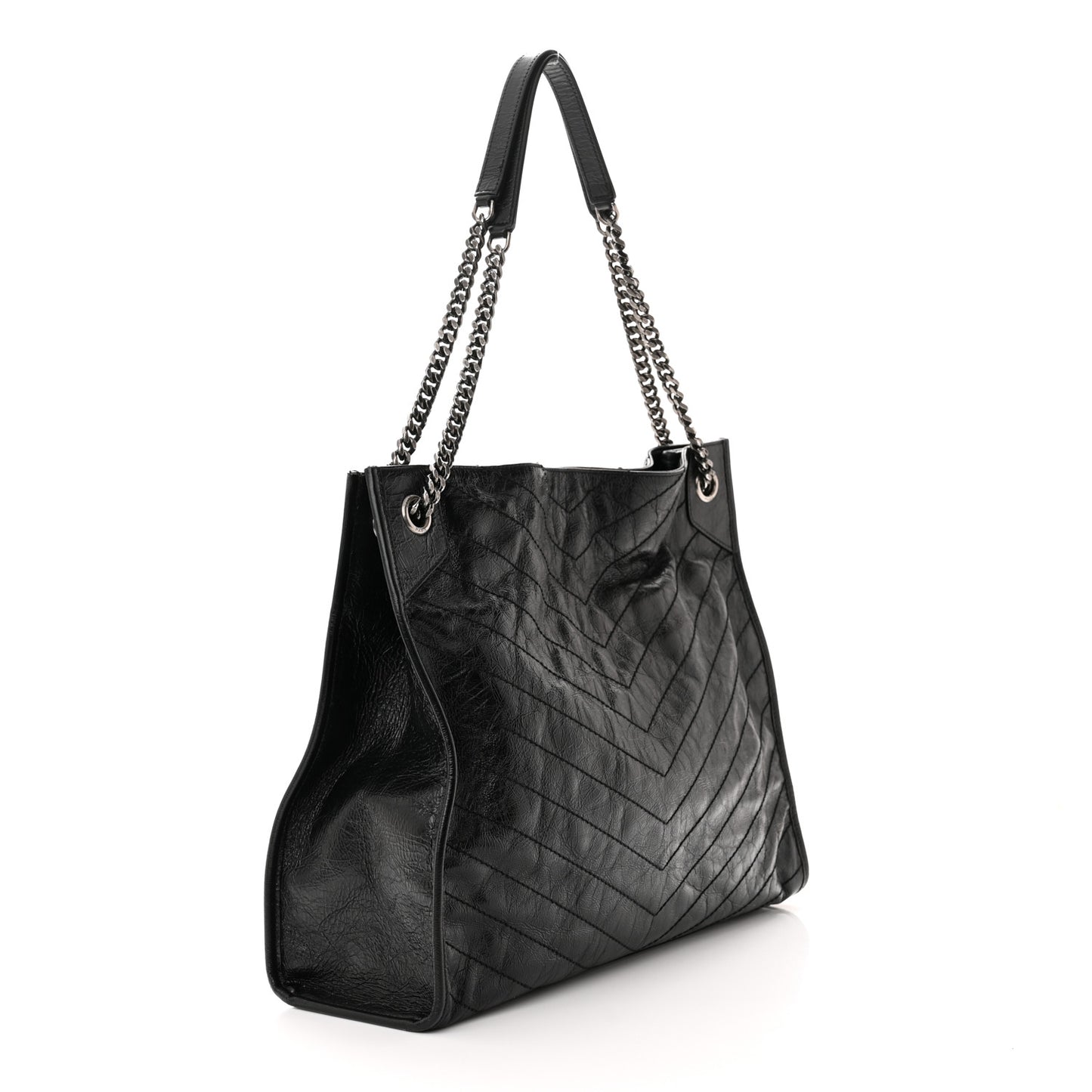Crinkled Calfskin Matelasse Monogram Niki Shoulder Bag Black