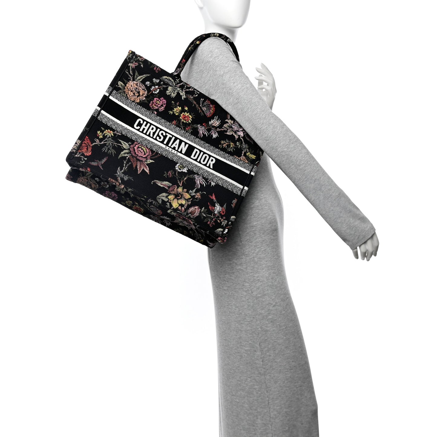 Canvas Embroidered Large Book Tote Black Multicolor