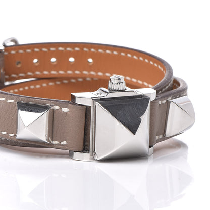 Hermes Stainless Steel Swift 16mm Medor Double Tour Quartz Watch Etoupe 7 of 9