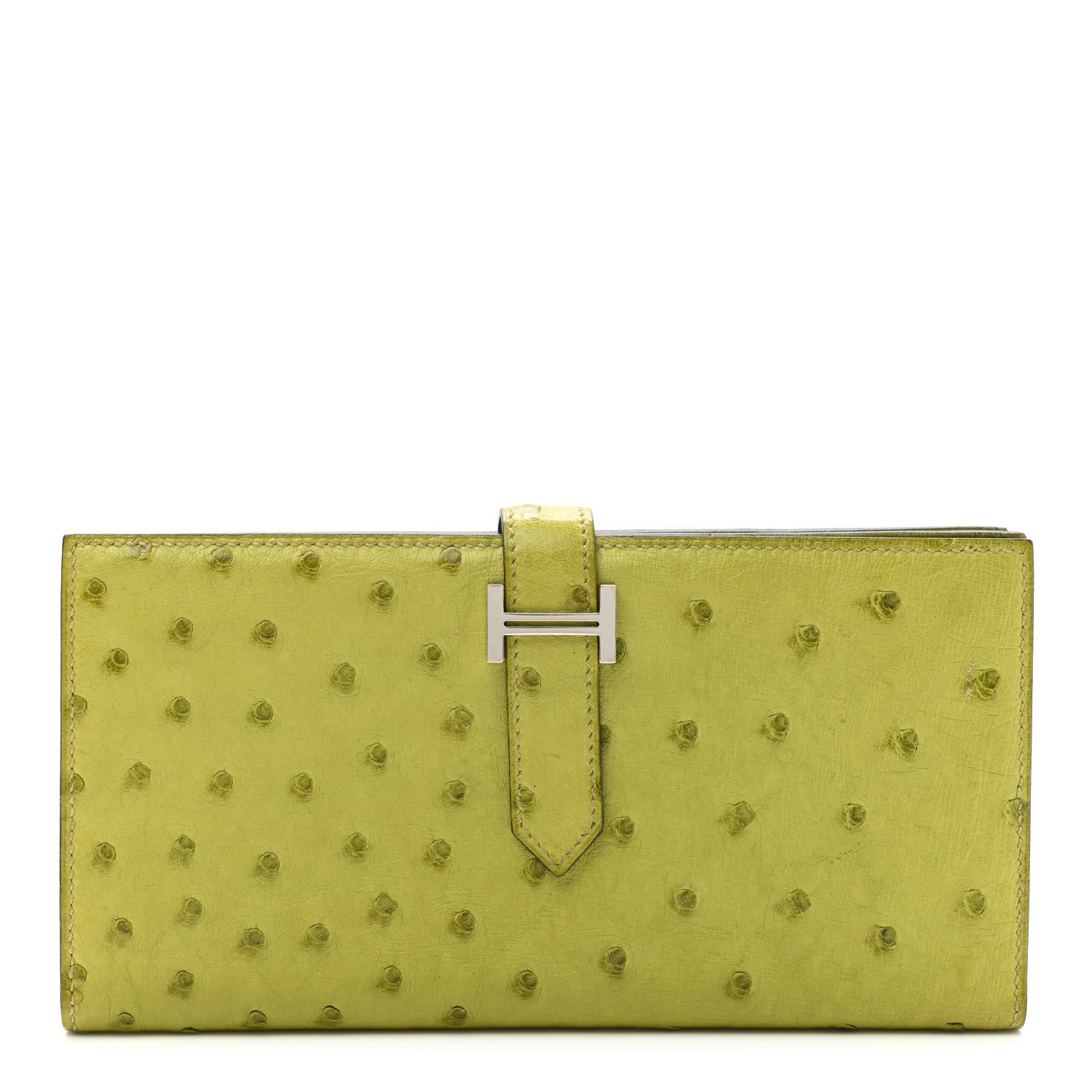 Hermes Ostrich Bearn Gusset Wallet Vert Anis 1 of 8