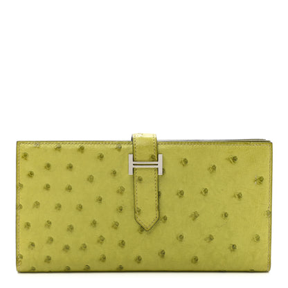 Hermes Ostrich Bearn Gusset Wallet Vert Anis 1 of 8