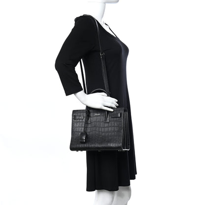 Saint Laurent Calfskin Crocodile Embossed Baby Sac De Jour Black 2 of 13