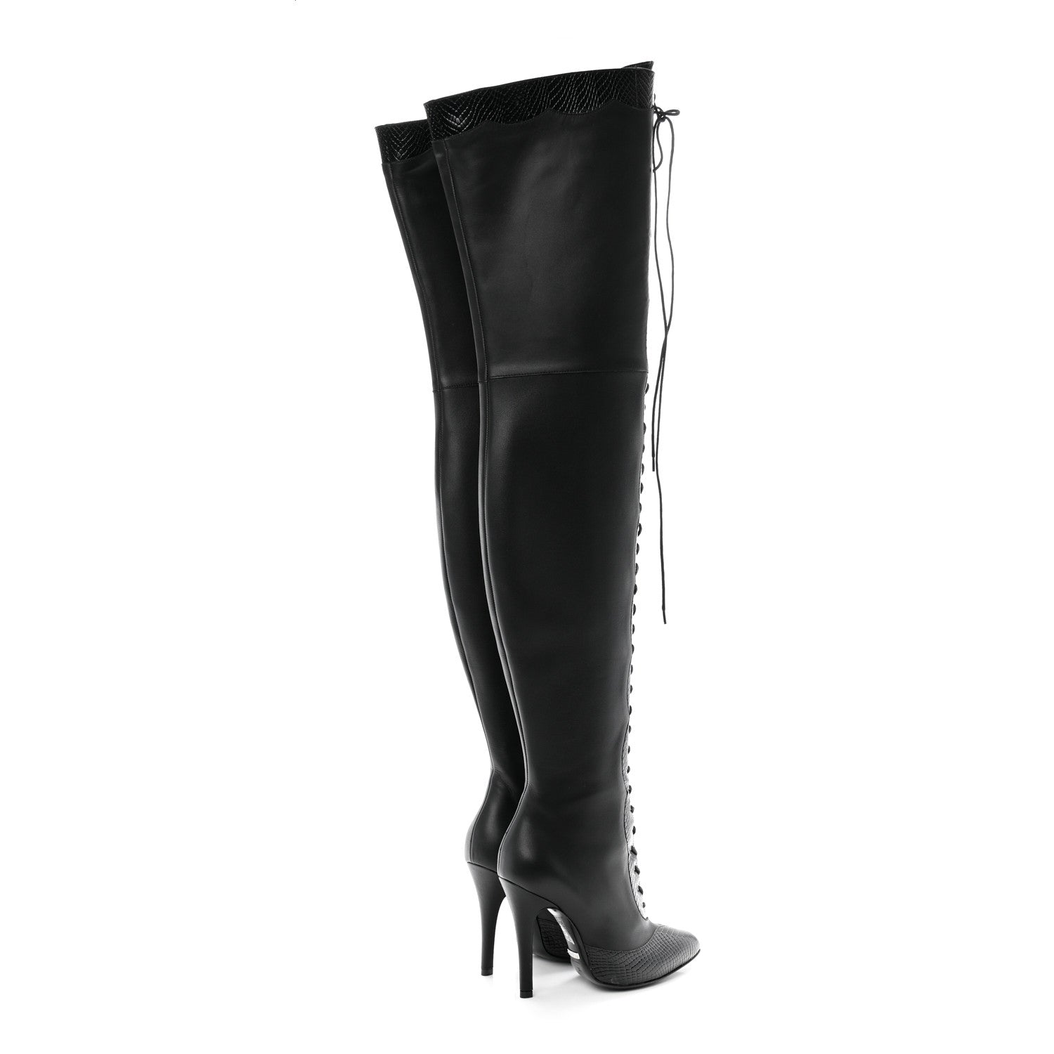 Gucci Calfskin Snakeskin Embossed Harriet Over the Knee High Boots 36 Black 4 of 8