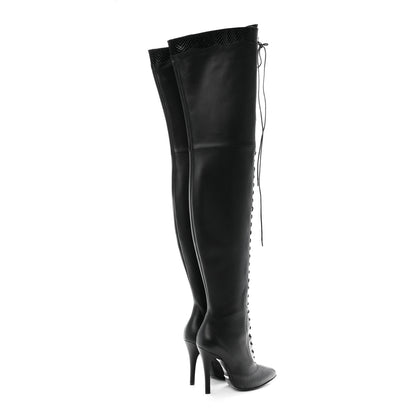 Gucci Calfskin Snakeskin Embossed Harriet Over the Knee High Boots 36 Black 4 of 8