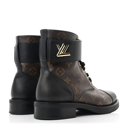 Louis Vuitton Calfskin Monogram Wonderland Flat Ranger Boots 39 Black 5 of 11