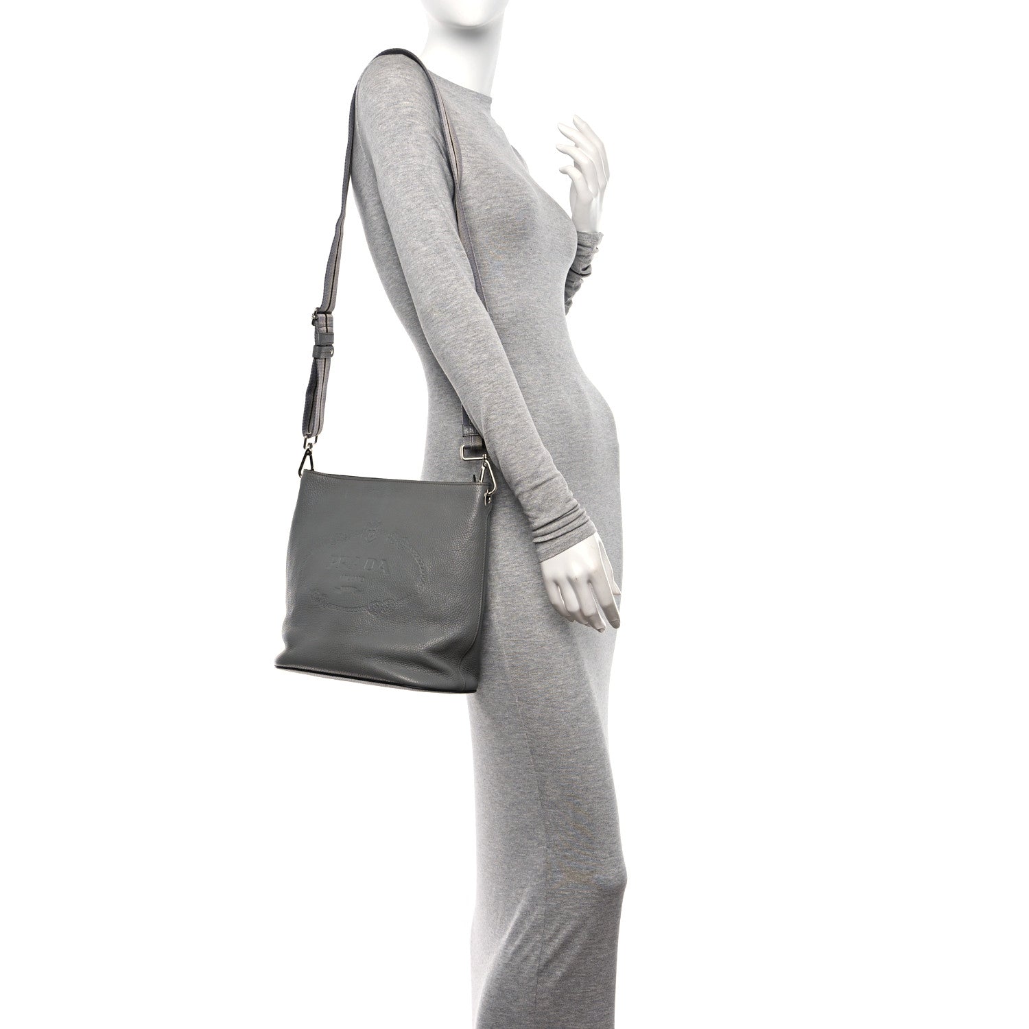 Prada Vitello Phenix Embossed Logo Hobo Argilla 2 of 9