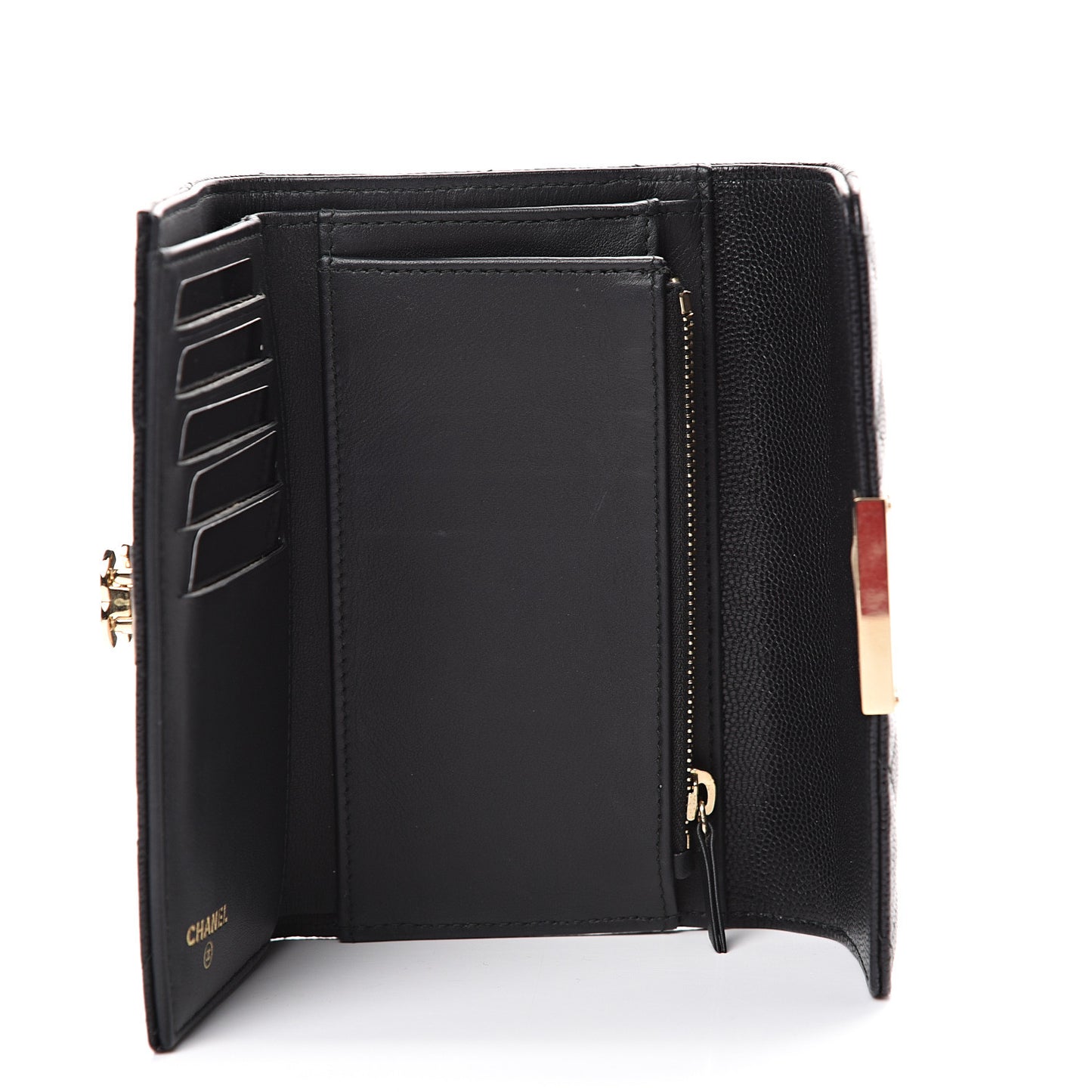 Caviar Quilted Small Golden Class Flap Wallet Black