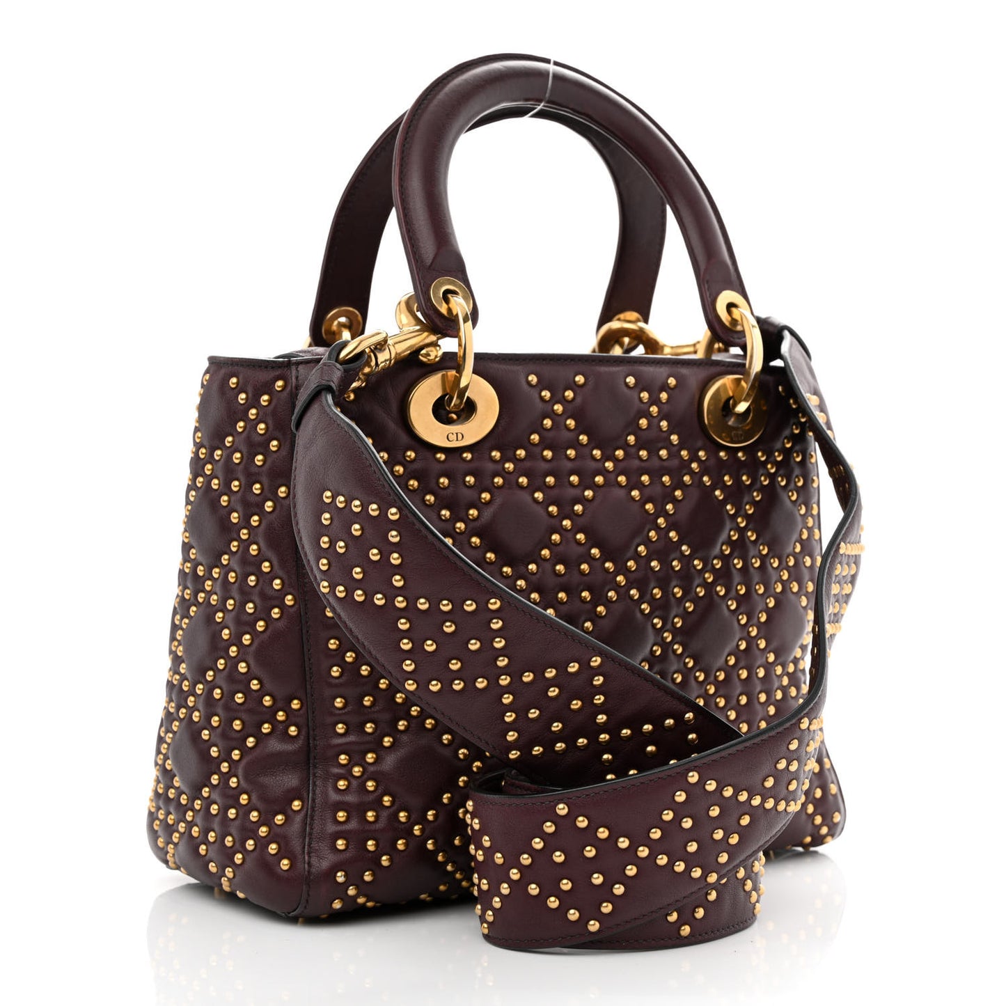 Calfskin Cannage Studded Medium Supple Lady Dior Deep Amaranth