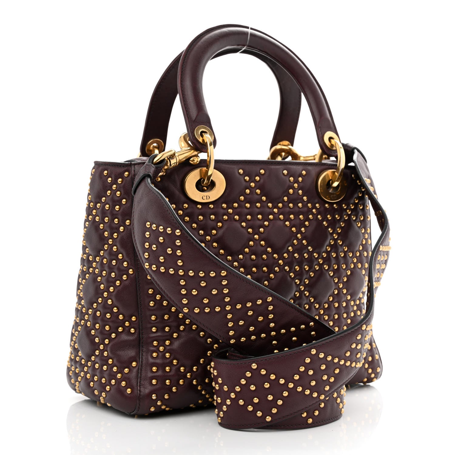 Christian Dior Calfskin Cannage Studded Medium Supple Lady Dior Deep Amaranth 2 of 10