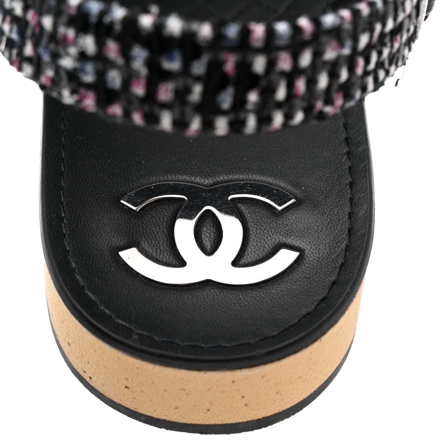 Chanel Tweed Lambskin Crystal CC Sandals 41 Black Multicolor 8 of 9