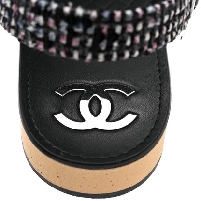 Chanel Tweed Lambskin Crystal CC Sandals 41 Black Multicolor 8 of 9