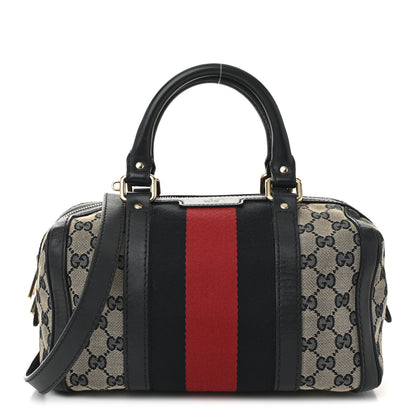 Gucci Monogram Selleria Calfskin Vintage Web Medium Boston Beige Blue 1 of 10