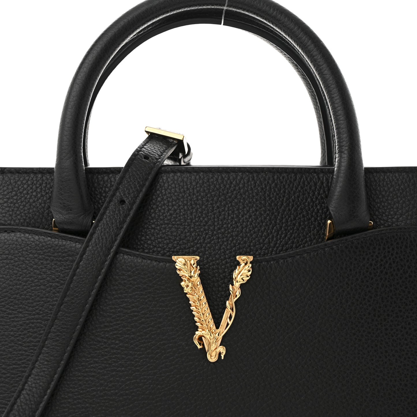 Grainy Calfskin Virtus Top Handle Tote Black